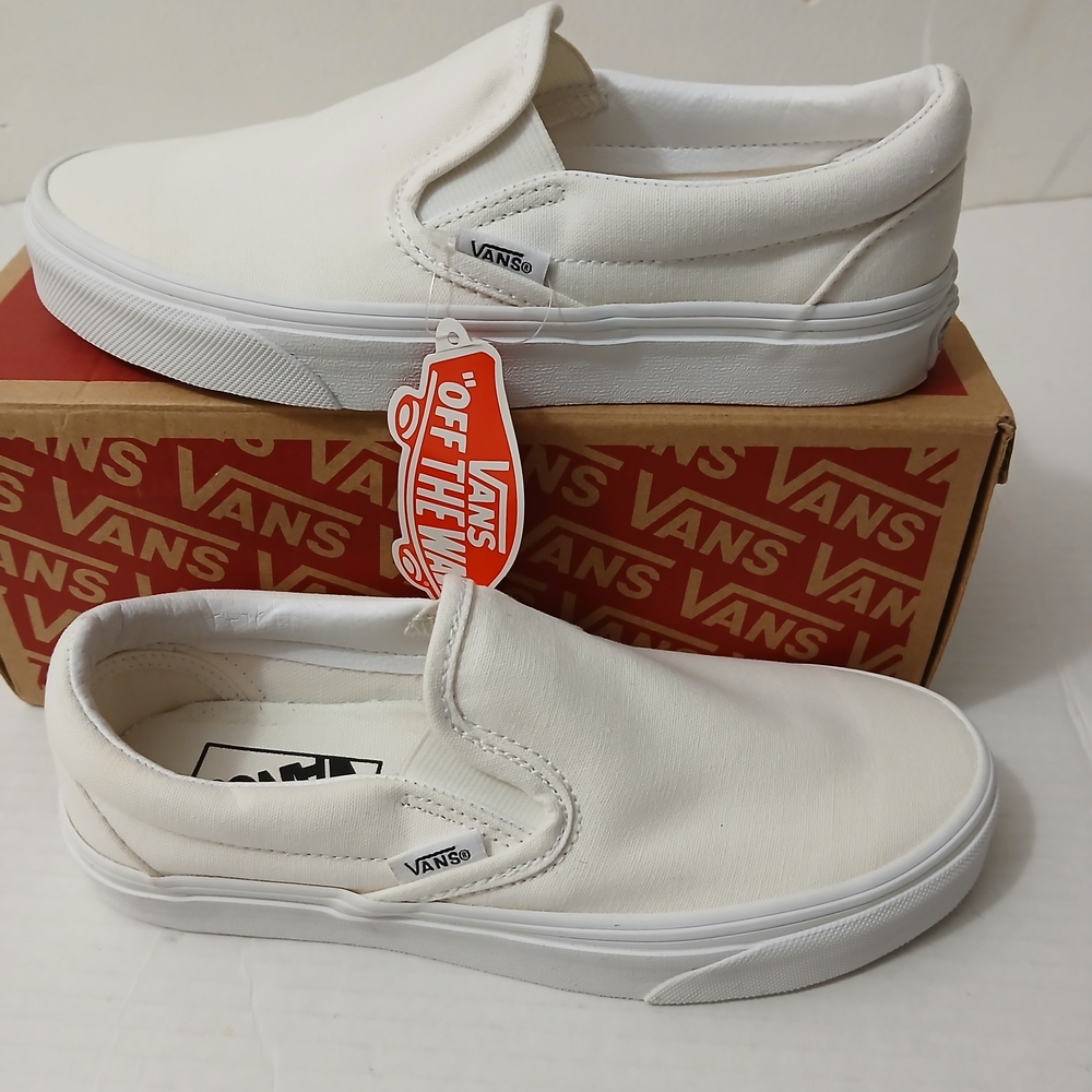 Vans Classic White Slip-On Shoes Size 3.5 Men 5.0 Women New $50